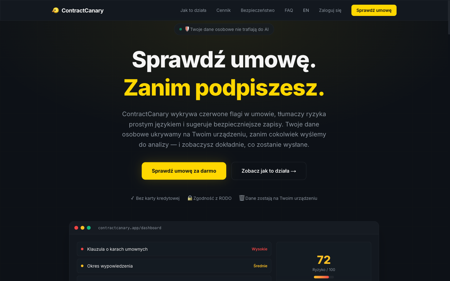 Strona produktu ContractCanary